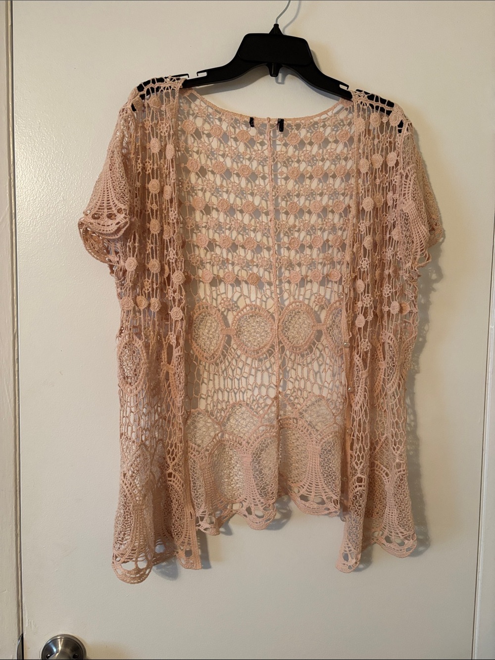 Open Crochet Knit Cardigan - Tan